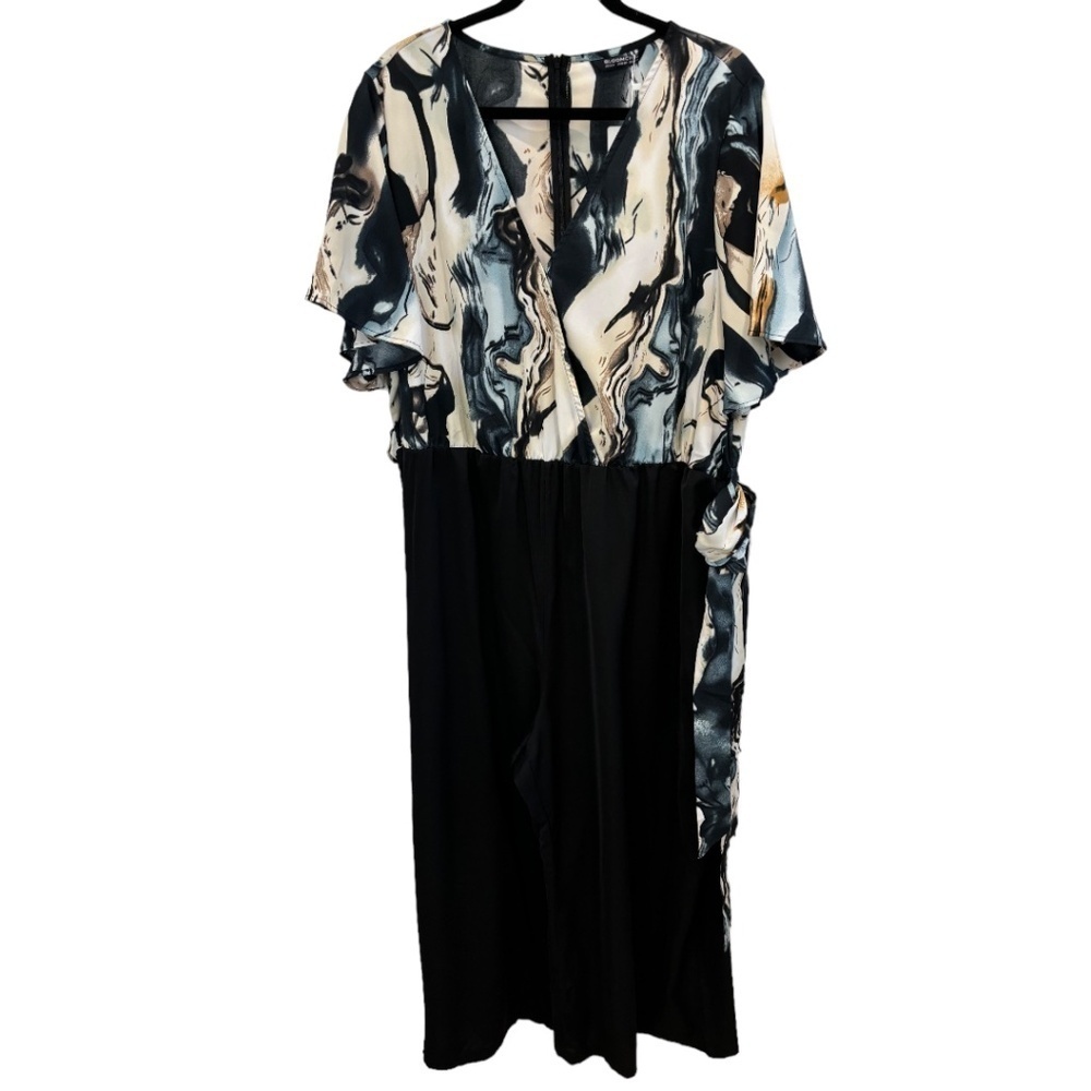 Bloomchic Navy Blue Size 22 24 Short Sleeve Back Zip Belted Jumpsuit